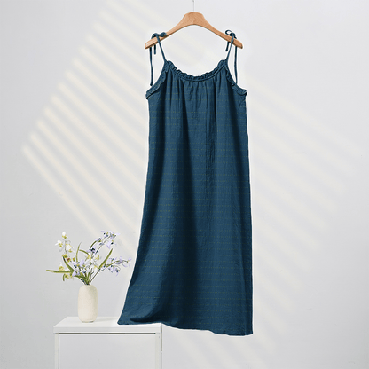 Ownkoti Sunwashed Solid Color Tie Strap Lounge Dress - Blue - XL - image 8