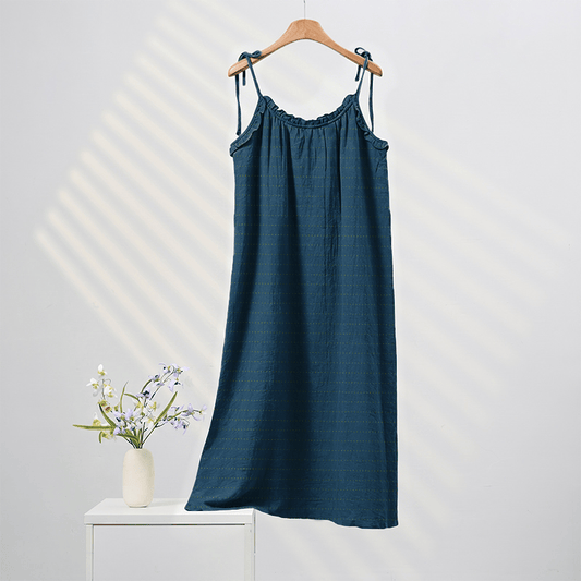 Ownkoti Sunwashed Solid Color Tie Strap Lounge Dress - Blue - XL - image 0