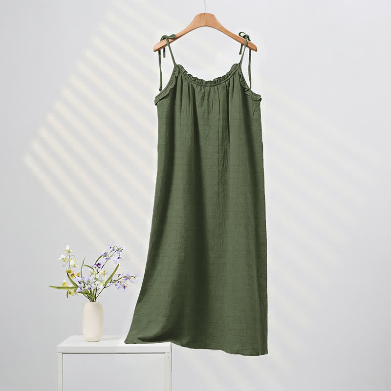 Ownkoti Sunwashed Solid Color Tie Strap Lounge Dress - Dark Green - XL - image 16