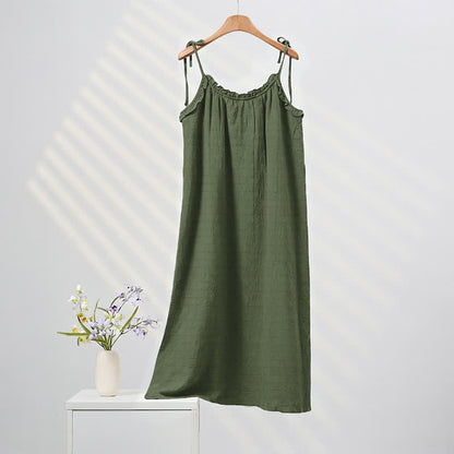 Ownkoti Sunwashed Solid Color Tie Strap Lounge Dress - Dark Green - XL - image 16