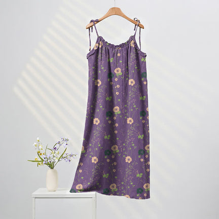Ownkoti Wildflower Tie Strap Boho Lounge Maxi Dress - Purple & Green - XL - image 0