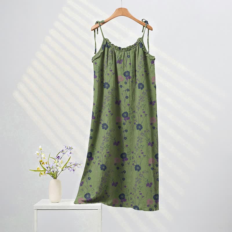 Ownkoti Wildflower Tie Strap Boho Lounge Maxi Dress - Green & Purple - XL - image 4