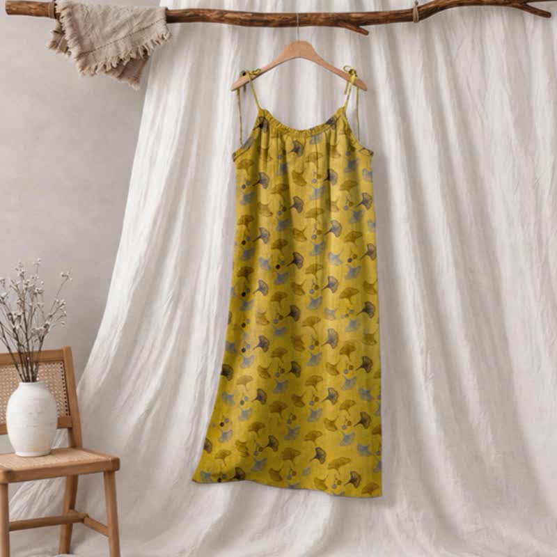 Ownkoti Ginkgo Floral Tie Strap Lounge Dress - Yellow & Brown - XL - image 5
