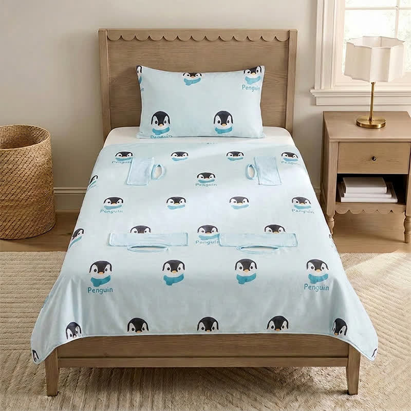 Ownkoti Penguin Dream Cotton Gauze Baby Quilt - Blue - Padded - Twin - image 0