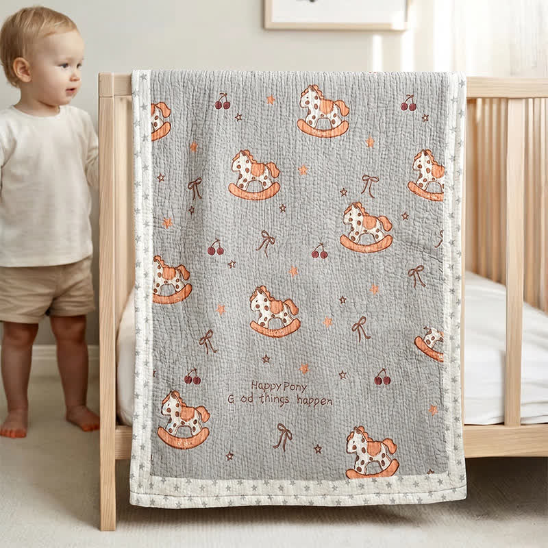 Ownkoti Happy Pony Lyocell Cooling Quilted Baby Quilt - Gray - Twin - image 0