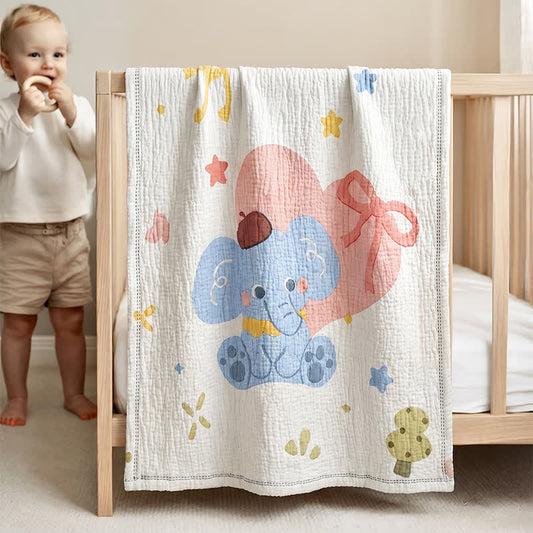 Ownkoti Pastel Elephant Lyocell Quilted Baby Quilt - White - Twin - image 0