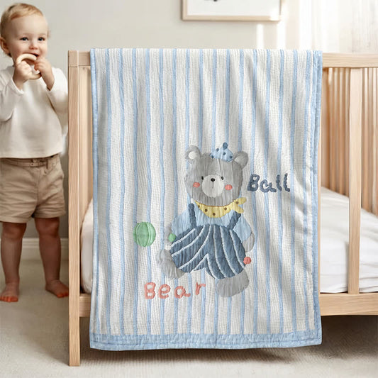 Ownkoti Striped Bear Lyocell Quilted Baby Quilt - Blue - Twin - image 0