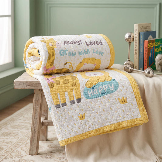 Ownkoti Giraffe and Lion Lyocell Quilted Baby Quilt - Yellow - Twin - image 0