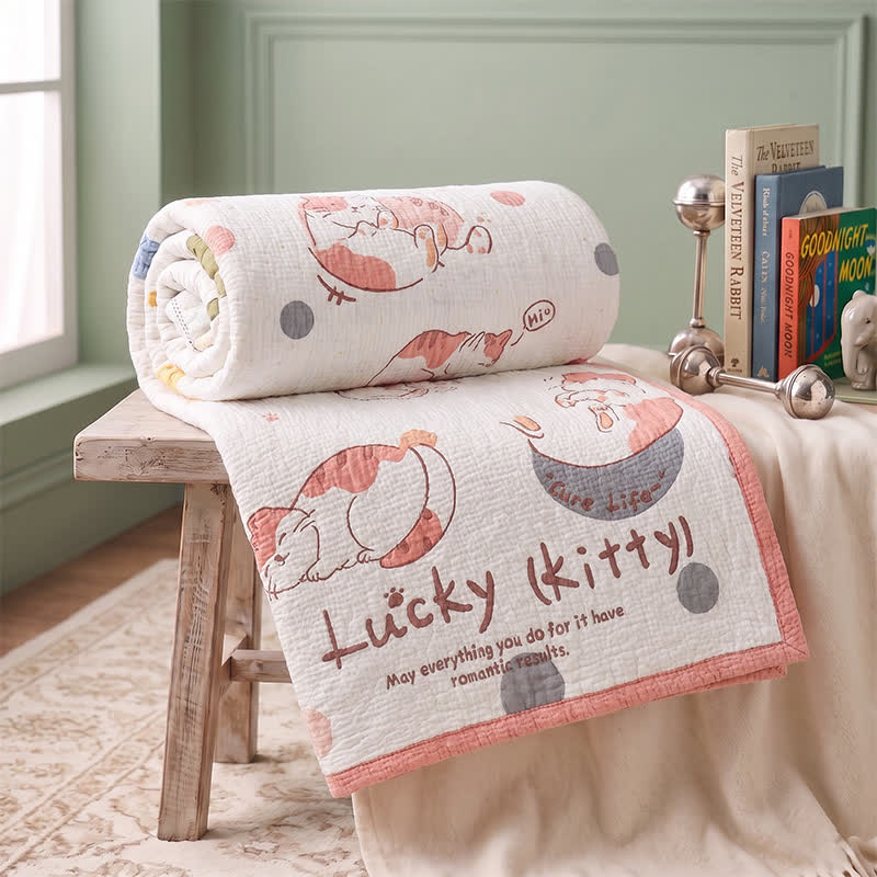 Ownkoti Lucky Kitty Lyocell Quilted Baby Quilt - White & Pink - Twin - image 0