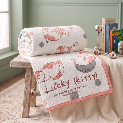 Ownkoti Lucky Kitty Lyocell Quilted Baby Quilt - White & Pink - Twin - image 0