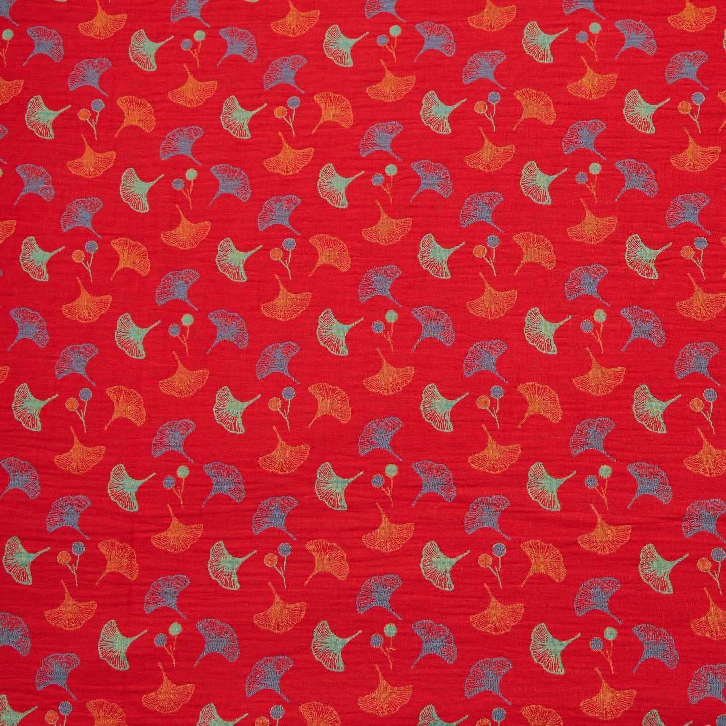 Ownkoti Ginkgo Leaf Cotton Jacquard Fabric - Red - Meter - 5M - image 0