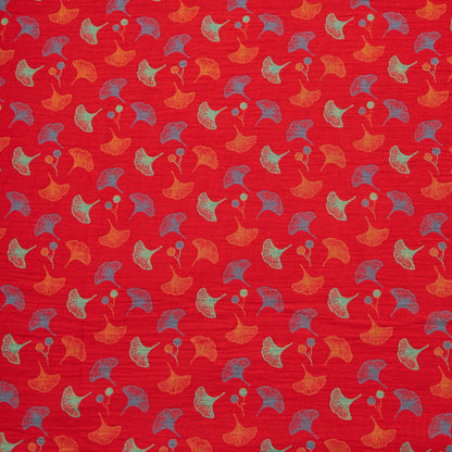 Ownkoti Ginkgo Leaf Cotton Jacquard Fabric - Red - Meter - 5M - image 0