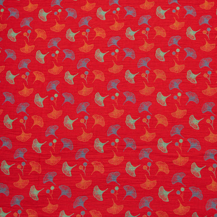 Ownkoti Ginkgo Leaf Cotton Jacquard Fabric - Red - Meter - 5M - image 0