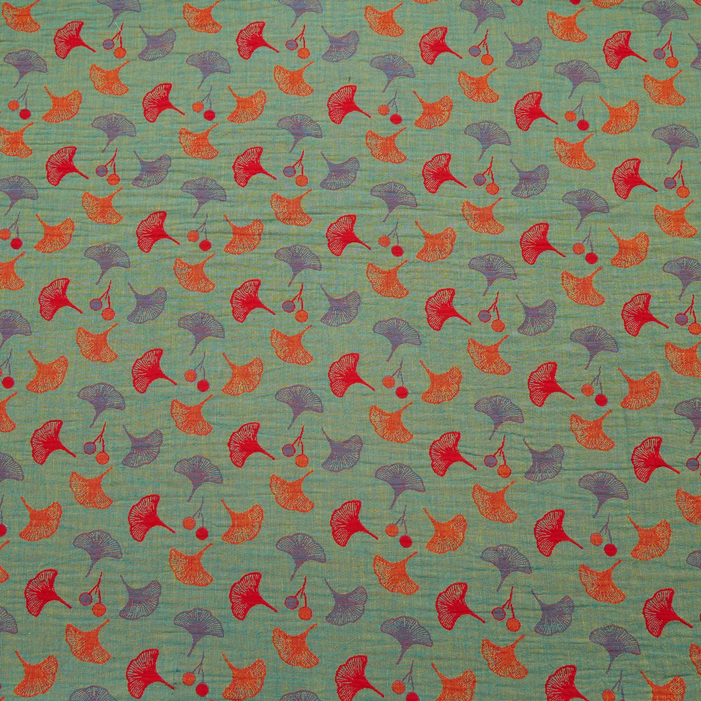 Ownkoti Ginkgo Leaf Cotton Jacquard Fabric - Green - Meter - 5M - image 5