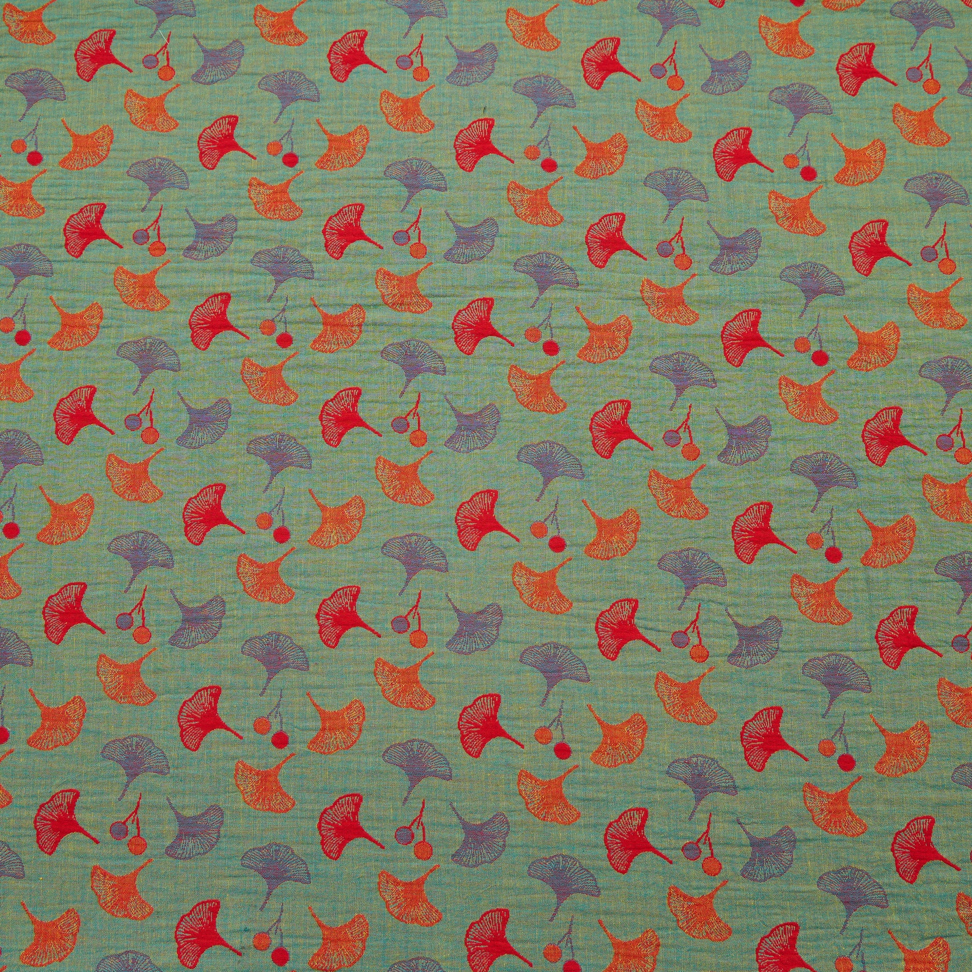 Ownkoti Ginkgo Leaf Cotton Jacquard Fabric - Green - Meter - 5M - image 5