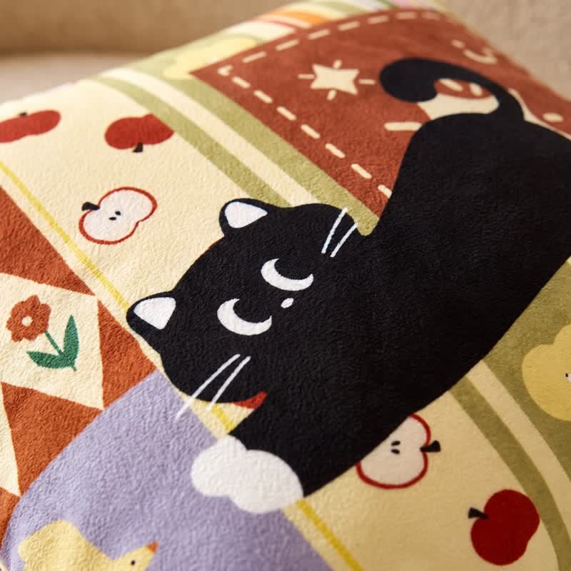 Ownkoti Whimsical Black Cat Patchwork Decorative Throw Pillow - image 3