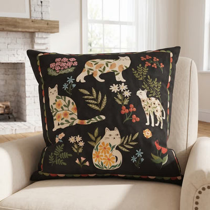 Ownkoti Midnight Cat Garden Velvet Throw Pillow  - Black - 20" × 20" - Cover + Insert - image 3
