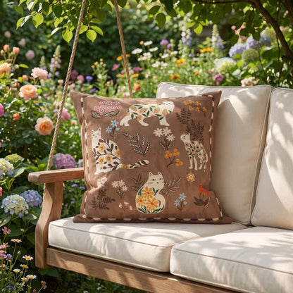 Ownkoti Midnight Cat Garden Velvet Throw Pillow  - Coffee - 20" × 20" - Cover + Insert - image 1