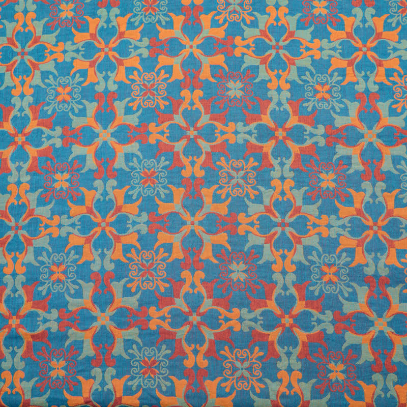 Ownkoti Floral Medallion Cotton Jacquard Fabric - Blue - Meter - 5M - image 0