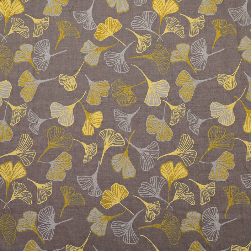 Ownkoti Large Ginkgo Leaf Cotton Jacquard Fabric - Light Gray - Meter - 5M - image 5