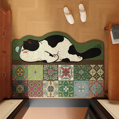 Ownkoti Sleeping Cat Scalloped Tile Entryway Rug - OliveDrab - 32" × 47" - image 0