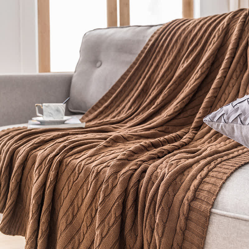 Ownkoti Solid Color Cotton Sofa Knit Blanket - Coffee - 71" x 79" - image 6