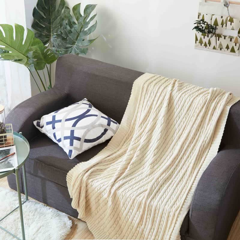 Ownkoti Solid Color Cotton Sofa Knit Blanket - Beige - 71" x 79" - image 12