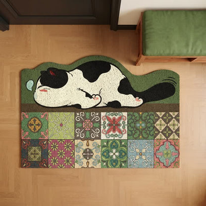 Ownkoti Sleeping Cat Scalloped Tile Entryway Rug - image 2