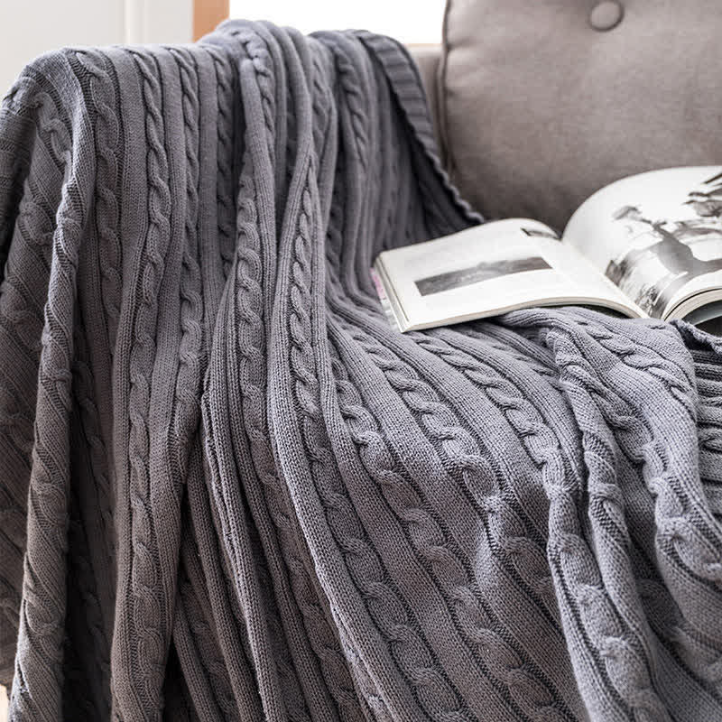 Ownkoti Solid Color Cotton Sofa Knit Blanket - Grey - 71" x 79" - image 8