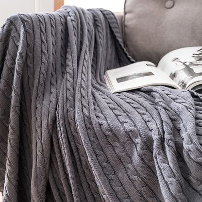 Ownkoti Solid Color Cotton Sofa Knit Blanket - Grey - 71" x 79" - image 8