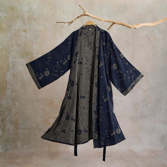 Ownkoti Garden Floral Organic Cotton Kimono Robe - Navy Blue - 2XL - image 0