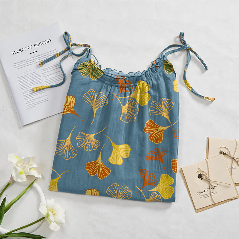 Ownkoti Ginkgo Leaf Tie Strap Lounge Midi Dress - image 2