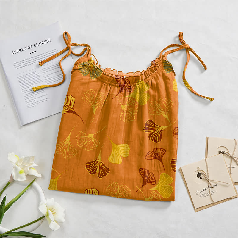 Ownkoti Ginkgo Leaf Tie Strap Lounge Midi Dress - image 7