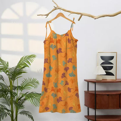 Ownkoti Ginkgo Leaf Tie Strap Lounge Midi Dress - image 6