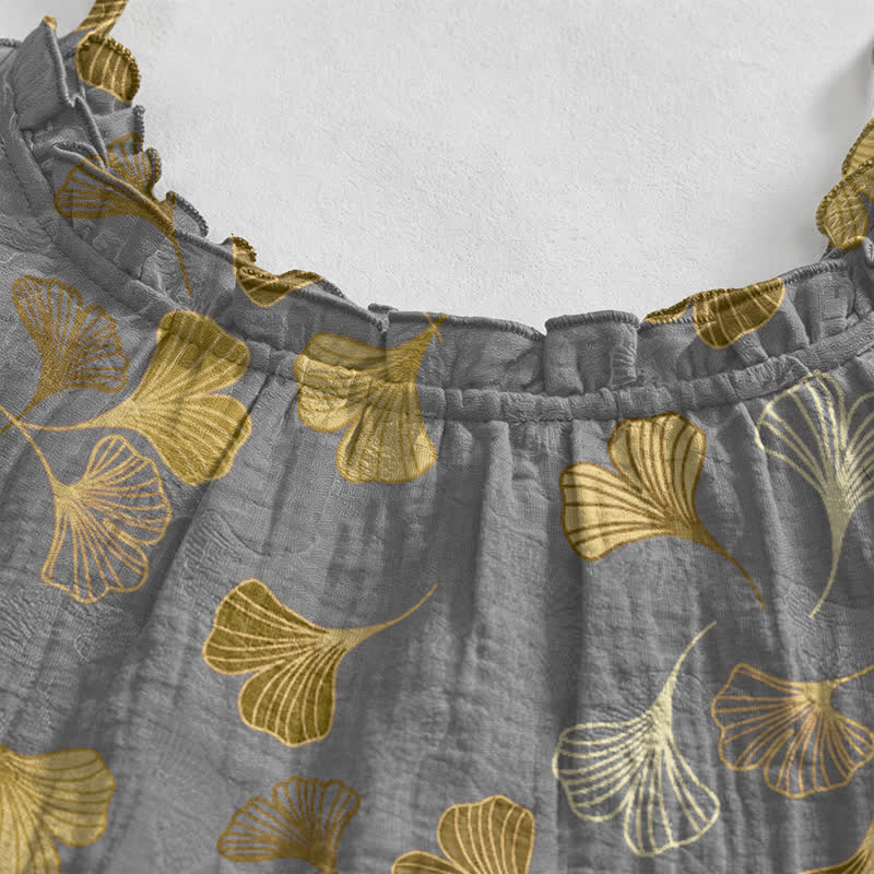 Ownkoti Ginkgo Leaf Tie Strap Lounge Midi Dress - image 18