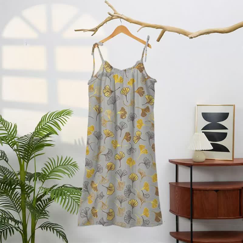 Ownkoti Ginkgo Leaf Tie Strap Lounge Midi Dress - image 26