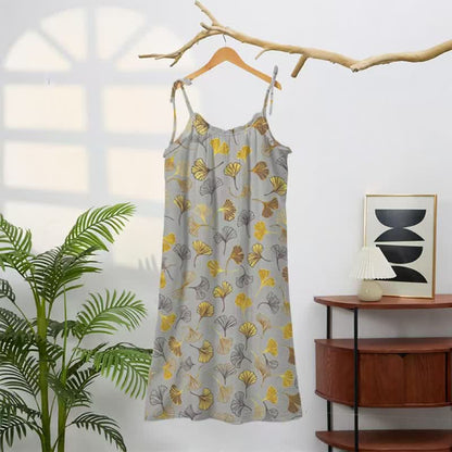 Ownkoti Ginkgo Leaf Tie Strap Lounge Midi Dress - image 26