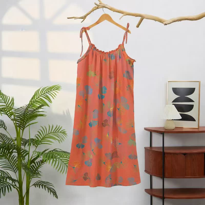 Ownkoti Ginkgo Leaf Tie Strap Lounge Midi Dress - image 31