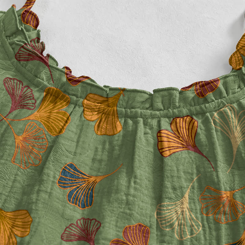 Ownkoti Ginkgo Leaf Tie Strap Lounge Midi Dress - image 43