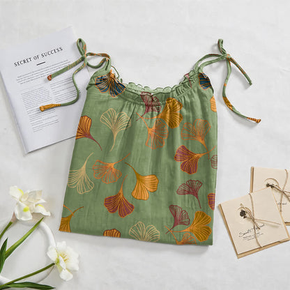 Ownkoti Ginkgo Leaf Tie Strap Lounge Nightgown - image 42