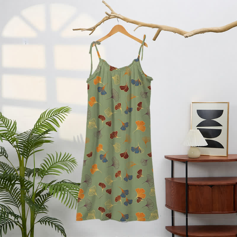 Ownkoti Ginkgo Leaf Tie Strap Lounge Midi Dress - image 41