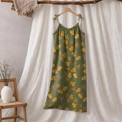 Ownkoti Ginkgo Leaf Tie Strap Lounge NightDress - Green & Yellow - XL - image 50