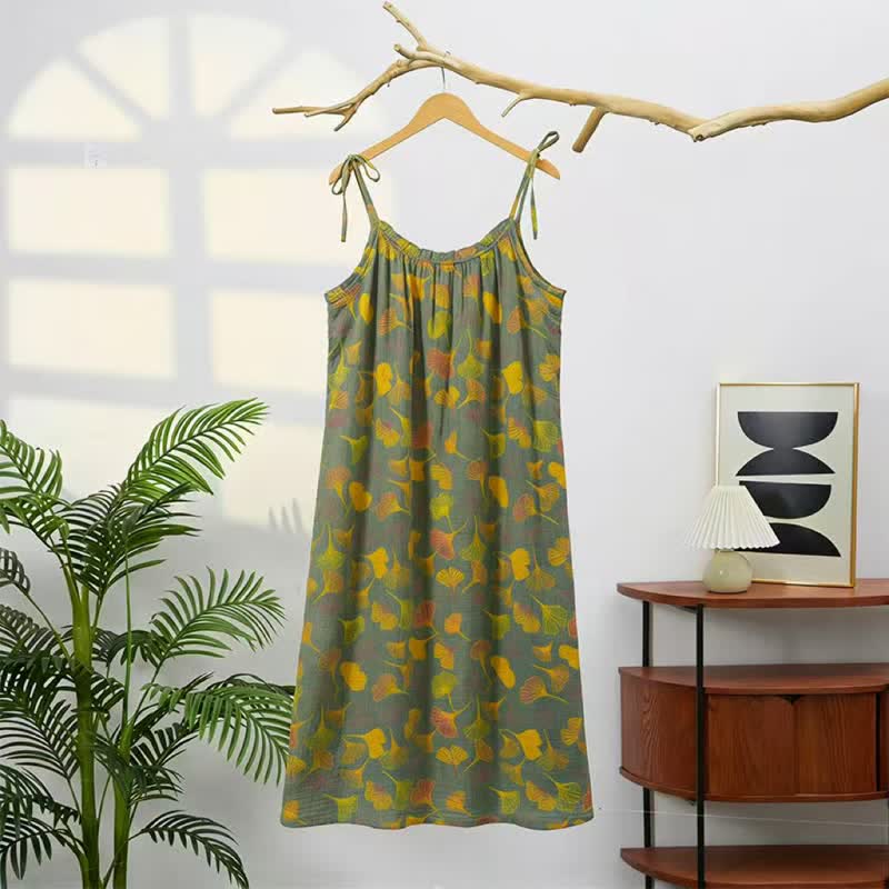 Ownkoti Ginkgo Leaf Tie Strap Lounge Nightgown - image 51