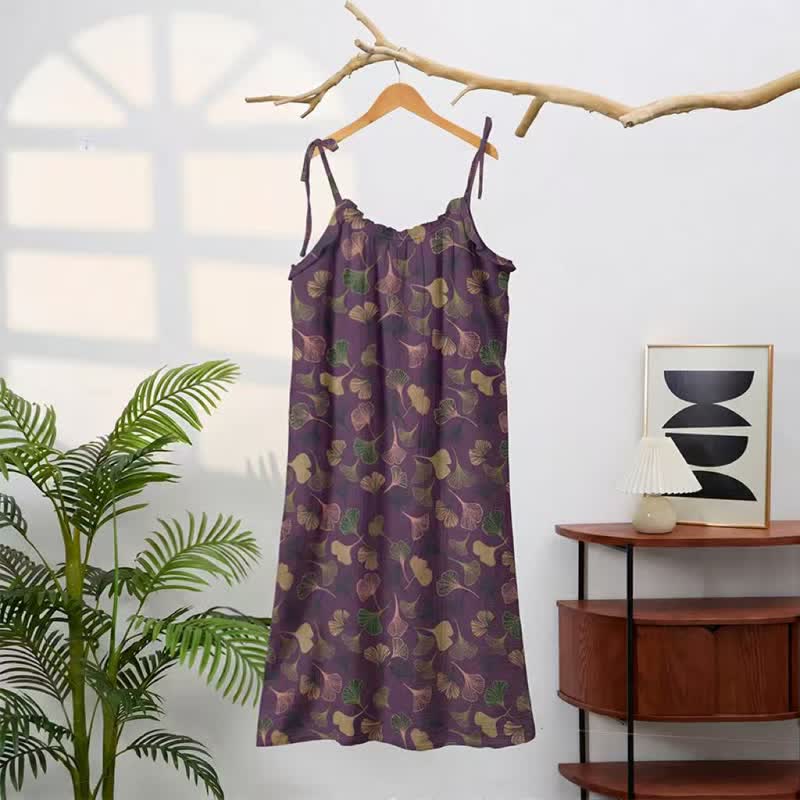 Ownkoti Ginkgo Leaf Tie Strap Lounge Midi Dress - image 56