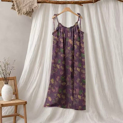 Ownkoti Ginkgo Leaf Tie Strap Lounge NightDress - Purple & Green - XL - image 70