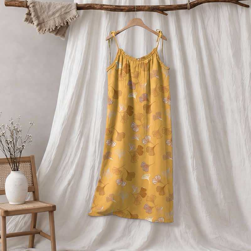 Ownkoti Ginkgo Leaf Tie Strap Lounge Nightgown - Orange & Light Grey - XL - image 85