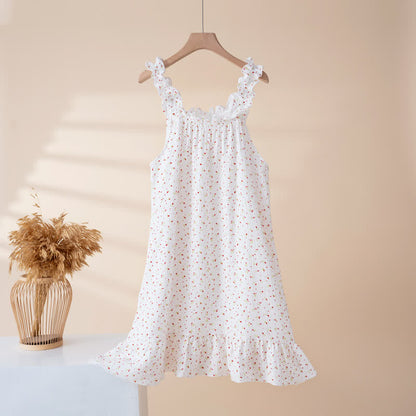 Ownkoti Cotton Floral Ruffle Strap Lounge Dress - MistyRose - 4XL - image 0