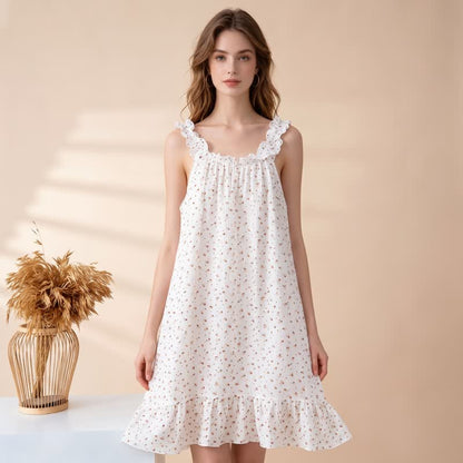 Ownkoti Cotton Floral Ruffle Strap Lounge Dress - image 1