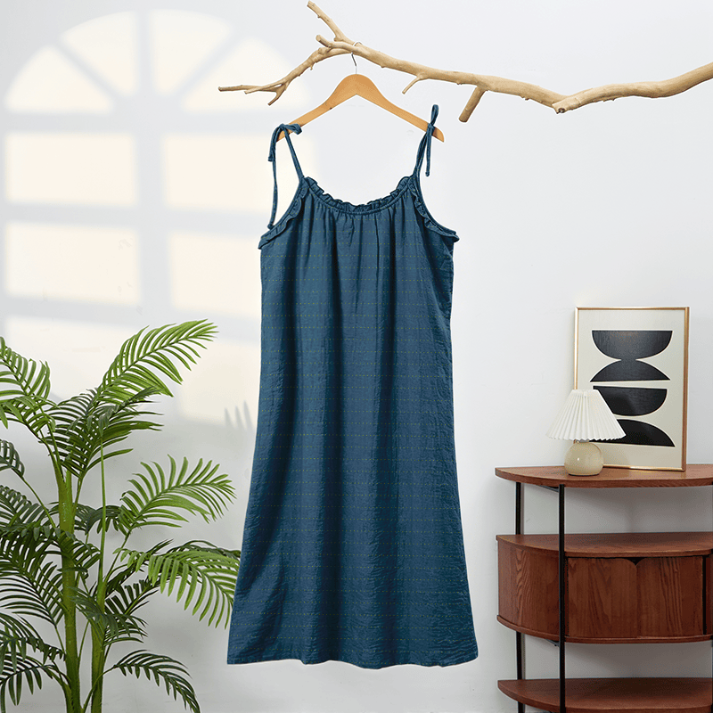 Ownkoti Sunwashed Solid Color Tie Strap Lounge Dress - image 9