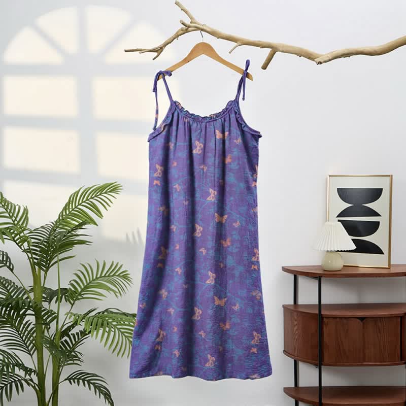 Ownkoti Butterfly Print Tie Strap Lounge Maxi Dress - image 1